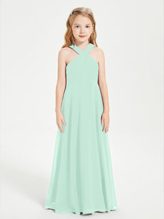 Junior Bridesmaid Dresses Grecian Neckline Floor Length Mint Green