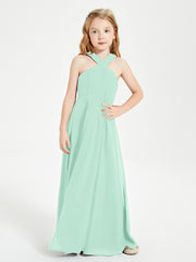 Junior Bridesmaid Dresses Grecian Neckline Floor Length Mint Green