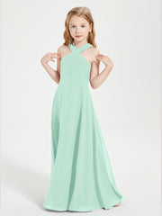 Junior Bridesmaid Dresses Grecian Neckline Floor Length Mint Green