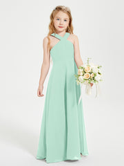 Junior Bridesmaid Dresses Grecian Neckline Floor Length Mint Green