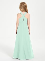 Junior Bridesmaid Dresses Grecian Neckline Floor Length Mint Green