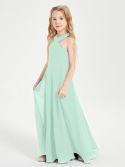 Junior Bridesmaid Dresses Grecian Neckline Floor Length Mint Green