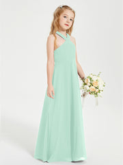 Junior Bridesmaid Dresses Grecian Neckline Floor Length Mint Green