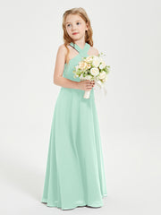 Junior Bridesmaid Dresses Grecian Neckline Floor Length Mint Green