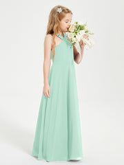 Junior Bridesmaid Dresses Grecian Neckline Floor Length Mint Green