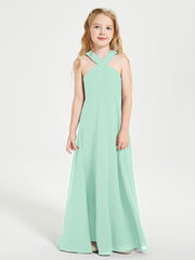 Junior Bridesmaid Dresses Grecian Neckline Floor Length Mint Green