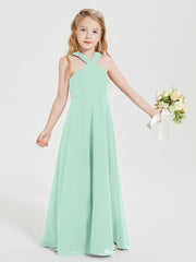 Junior Bridesmaid Dresses Grecian Neckline Floor Length Mint Green