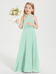 Junior Bridesmaid Dresses Grecian Neckline Floor Length Mint Green