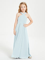 Junior Bridesmaid Dresses Grecian Neckline Floor Length Mist