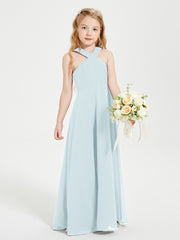 Junior Bridesmaid Dresses Grecian Neckline Floor Length Mist