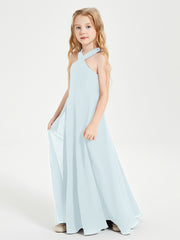 Junior Bridesmaid Dresses Grecian Neckline Floor Length Mist