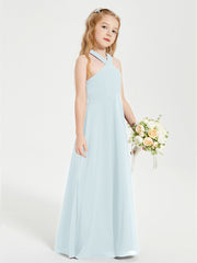 Junior Bridesmaid Dresses Grecian Neckline Floor Length Mist