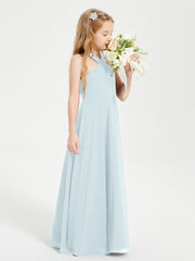 Junior Bridesmaid Dresses Grecian Neckline Floor Length Mist