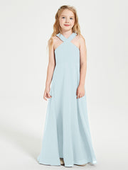 Junior Bridesmaid Dresses Grecian Neckline Floor Length Mist