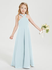 Junior Bridesmaid Dresses Grecian Neckline Floor Length Mist