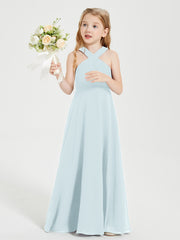 Junior Bridesmaid Dresses Grecian Neckline Floor Length Mist