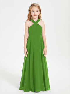 Junior Bridesmaid Dresses Grecian Neckline Floor Length Moss