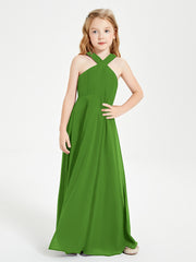 Junior Bridesmaid Dresses Grecian Neckline Floor Length Moss