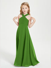Junior Bridesmaid Dresses Grecian Neckline Floor Length Moss