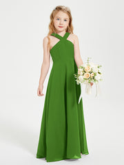 Junior Bridesmaid Dresses Grecian Neckline Floor Length Moss