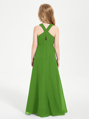 Junior Bridesmaid Dresses Grecian Neckline Floor Length Moss