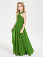 Junior Bridesmaid Dresses Grecian Neckline Floor Length Moss