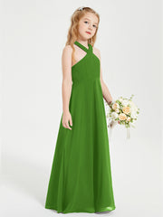 Junior Bridesmaid Dresses Grecian Neckline Floor Length Moss