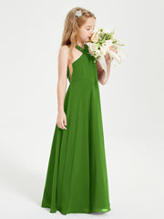 Junior Bridesmaid Dresses Grecian Neckline Floor Length Moss