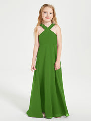 Junior Bridesmaid Dresses Grecian Neckline Floor Length Moss
