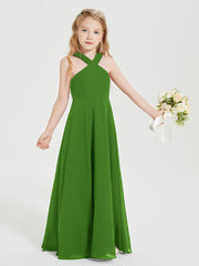 Junior Bridesmaid Dresses Grecian Neckline Floor Length Moss