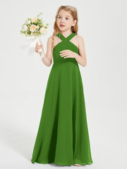 Junior Bridesmaid Dresses Grecian Neckline Floor Length Moss