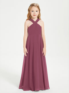 Junior Bridesmaid Dresses Grecian Neckline Floor Length Mulberry