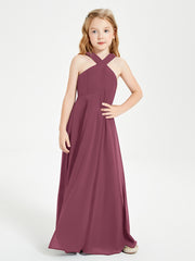 Junior Bridesmaid Dresses Grecian Neckline Floor Length Mulberry