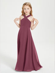 Junior Bridesmaid Dresses Grecian Neckline Floor Length Mulberry