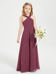 Junior Bridesmaid Dresses Grecian Neckline Floor Length Mulberry