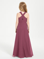 Junior Bridesmaid Dresses Grecian Neckline Floor Length Mulberry