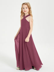 Junior Bridesmaid Dresses Grecian Neckline Floor Length Mulberry