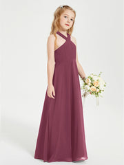 Junior Bridesmaid Dresses Grecian Neckline Floor Length Mulberry