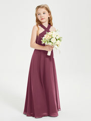 Junior Bridesmaid Dresses Grecian Neckline Floor Length Mulberry