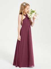 Junior Bridesmaid Dresses Grecian Neckline Floor Length Mulberry