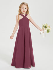 Junior Bridesmaid Dresses Grecian Neckline Floor Length Mulberry