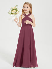 Junior Bridesmaid Dresses Grecian Neckline Floor Length Mulberry