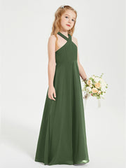 Junior Bridesmaid Dresses Grecian Neckline Floor Length Olive Green