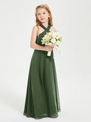 Junior Bridesmaid Dresses Grecian Neckline Floor Length Olive Green