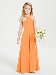 Junior Bridesmaid Dresses Grecian Neckline Floor Length Orange