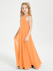 Junior Bridesmaid Dresses Grecian Neckline Floor Length Orange