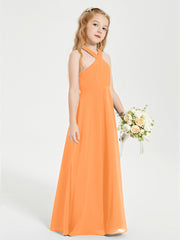Junior Bridesmaid Dresses Grecian Neckline Floor Length Orange