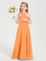 Junior Bridesmaid Dresses Grecian Neckline Floor Length Orange