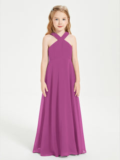 Junior Bridesmaid Dresses Grecian Neckline Floor Length Orchid