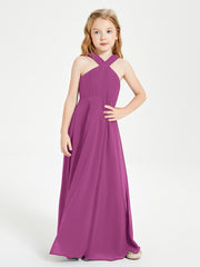 Junior Bridesmaid Dresses Grecian Neckline Floor Length Orchid